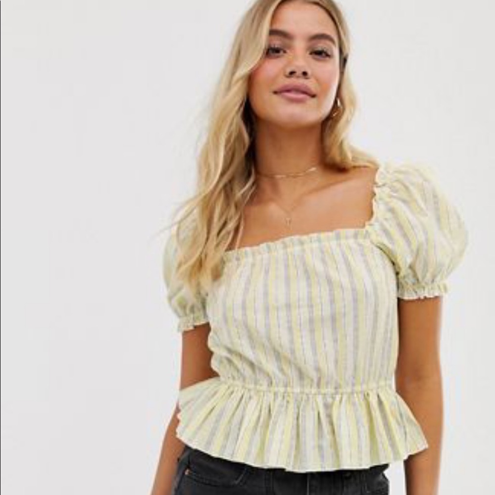 Miss Selfridge peplum top with puff sleeves size 10